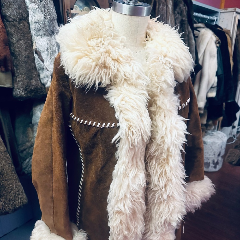 Jonathan Legault Vintage 60s/70s Genuine Suede Leather Shearling Penny Lane Coat - Picture 3 of 7
